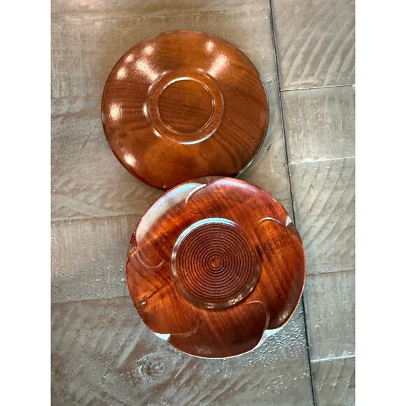 Vintage Japanese Handmade Wooden Lacquer Chataku Tea Cup Trays Coasters Set 15 - Picture 8 of 11